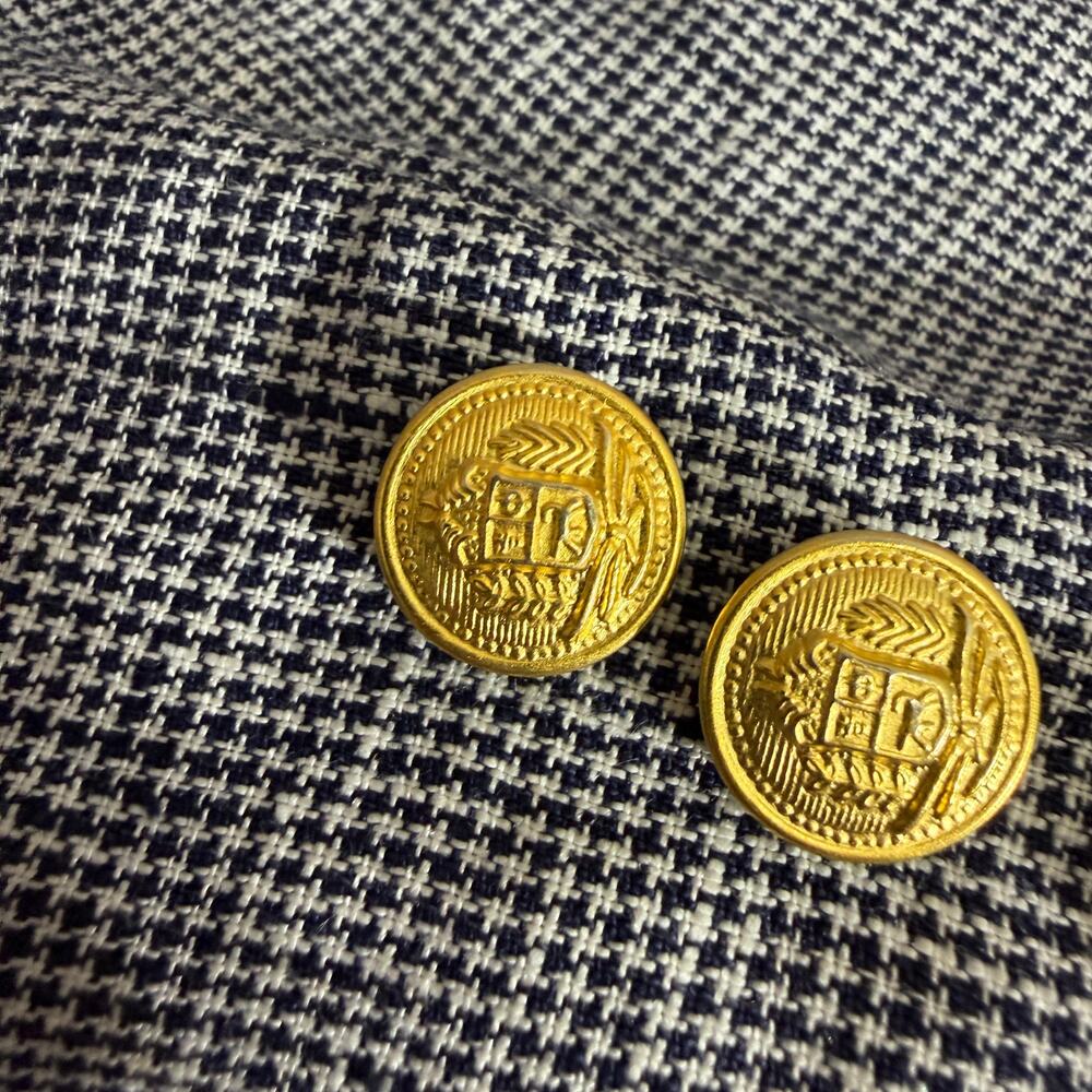 Brooks Brothers Linen Blazer size 12 Navy White Houndstooth Gold Buttons Jacket - Picture 9 of 9